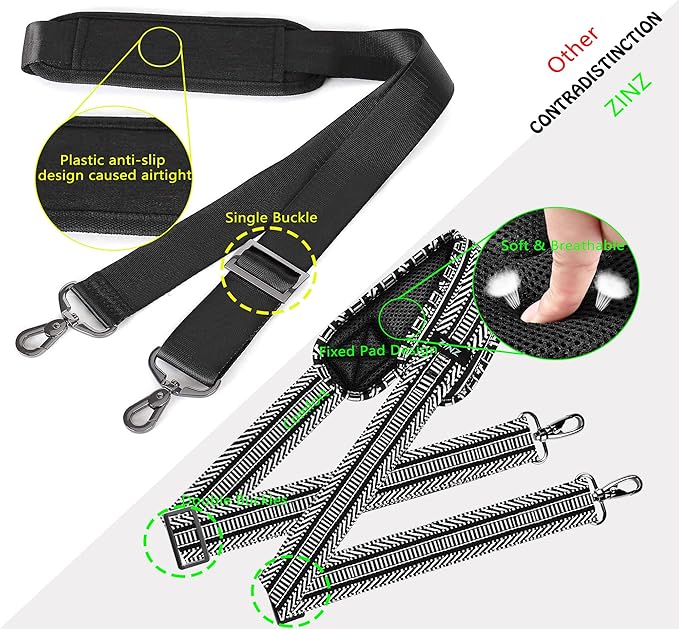 ZINZ Shoulder Strap 58" Ultra-Thick Fixed Padded and Adjustable Buckles Crossbody Strap for Briefcase Laptop Bag Luggage