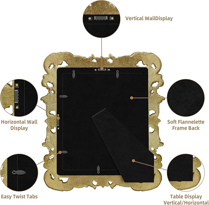 8x10 Picture Frame Gold Ornate Victorian Picture Frames Baroque Vintage Antique for Wall or Tabletop Display, Fits 8x10 or 5x7 Photo with Mat