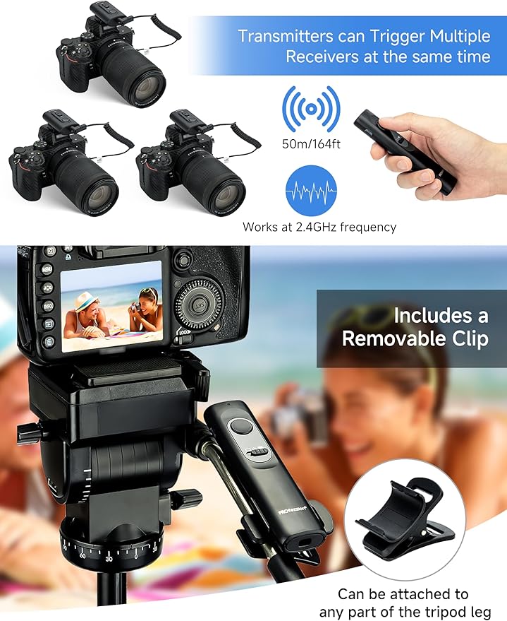 PROfezzion [164'] Wireless Shutter Release Remote Control for Nikon Z6 Z7 Z7II Z6 III Z5 D750 D780 D7500 D7200 D5600 D5500 D5300 D3300 D3200 D610 Camera, Radio Control Shutter Release with AAA Battery
