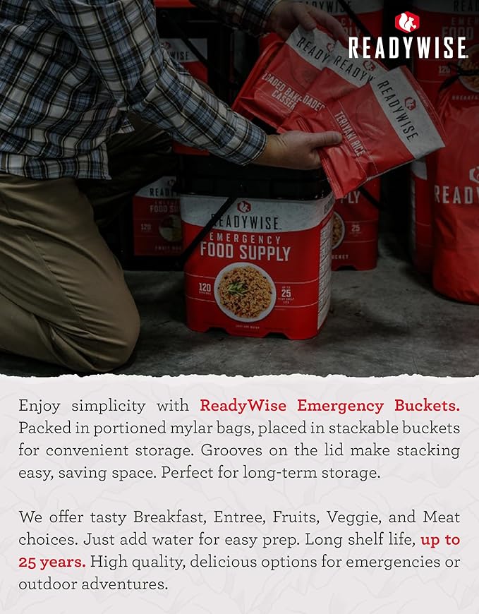 ReadyWise Emergency Food Supply - 240 Servings, 2 Buckets, Freeze Dried & Dehydrated Bulk Meals, Survival & Emergency Kit for Camping, Prepper Food Storage Supplies, up to 25 Year Shelf Life
