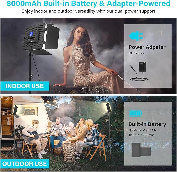 2 Pack Led Video Light Panel Lighting Kit with Barn Doors, 8000mAh Rechargeable Camera Light, 2500K-8500K Photo Light for Outdoor Indoor Photography Video Recording Live Streaming Zoom Calls