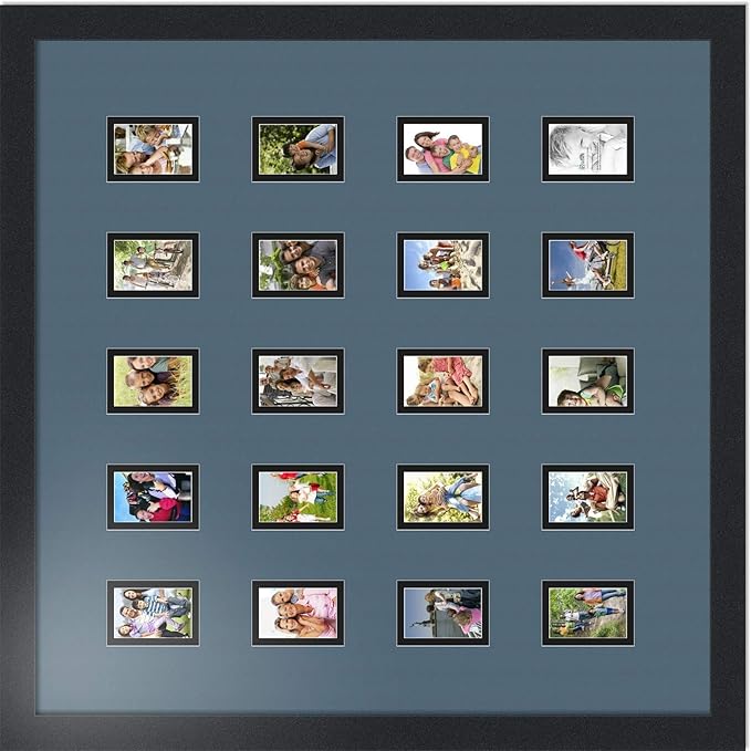 ArtToFrames Collage Photo Frame Double Mat with 20-2x3 Openings with Satin Black Frame and Dutch Blue mat.