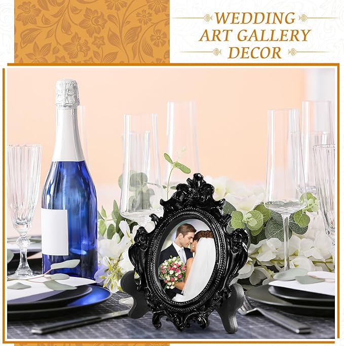 Tatuo 20 Sets Mini Picture Frames and Display Stands Vintage Resin Picture Frame Resin Holder for Home Office Bedroom Living Room Wedding Decor (Black)