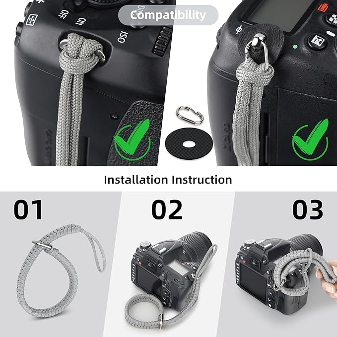SUNYA Camera Wrist Strap for Photographers Paracord Rope Camera Hand Strap Compatible for DSLR or Mirrorless Camera