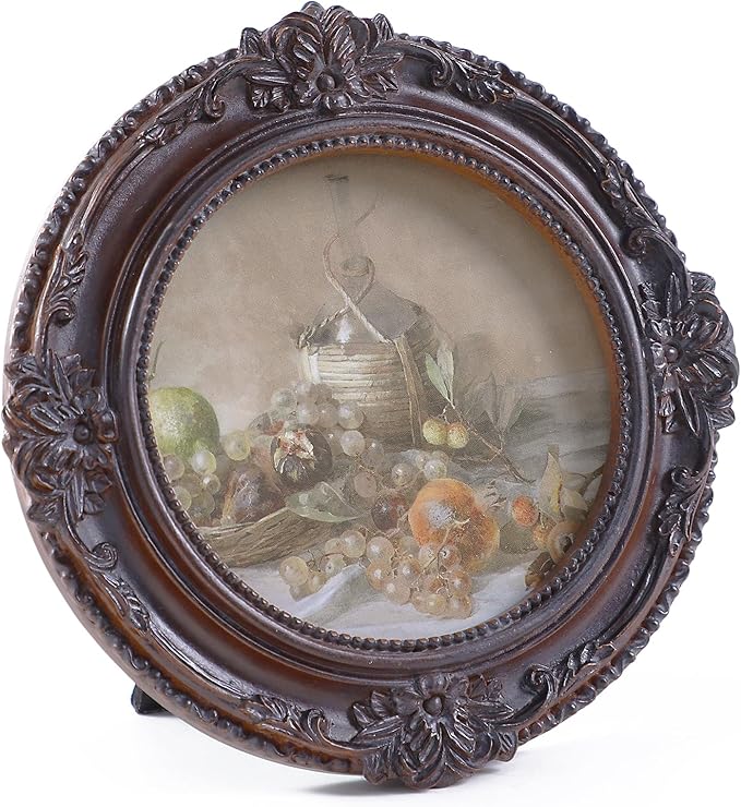 Vintage Picture Frames 3x3 Ornate Distressed Brown Antique Pictue Frames with Real Glass Cover for Wall & Tabletop Display Victorian Home Decor Gallery Wall Decor,Round