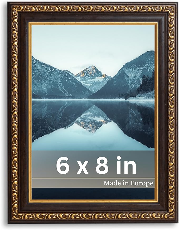 VictoR Picture Frame Chagall 6x8 Black Gold - Vintage Picture Frames with Shutterproof Acrylic Glass - 6 x 8 Photo Frame - Black Picture Frames - Antique
