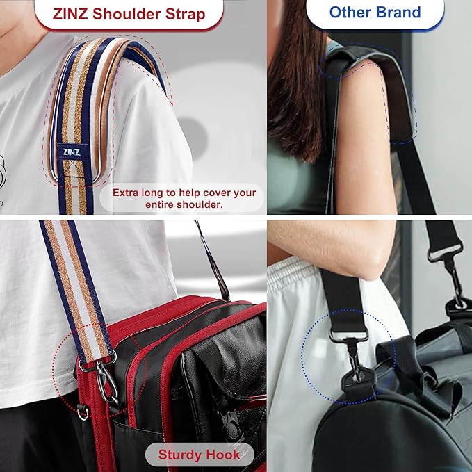 ZINZ 75" Shoulder Strap with Fixed Pad and Dual Balanced Buckles，Blue Gold Jacquard