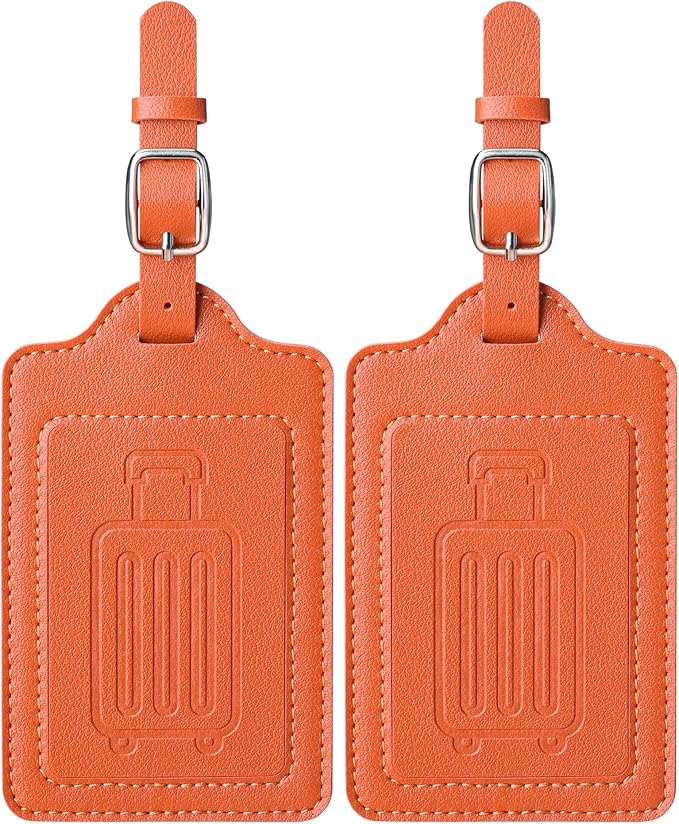 Teskyer Luggage Tags, Thick & Durable, Easy to Identify, Privacy Protection, TSA Approved Travel Essentials Suitcase Tags - 2 Pack, Orange