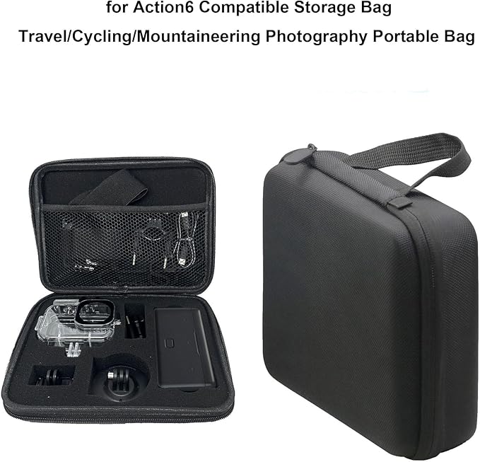Large Capacity Nylon Vlog Storage Bag for DJI OSMO Action 6 Camera,Charging Compartment,Battery and Expansion Parts Shock-absorbing Anti-scratches Protective Carrying Case with Velvet+Foam Lining