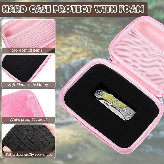 Relaxweex EVA Hard Case with Customizable Foam 13.5 x 9.8 x 5.5 Inch Protective EVA Carrying Case Shockproof Outdoor for Camera, Digital Products, Electronic Instruments with Knife, Pink