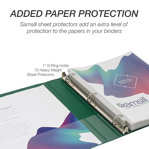Samsill Durable 1 inch 3 Ring Binder, Made in USA, D Ring Binder, FSC 100% Recycled Chipboard, Green