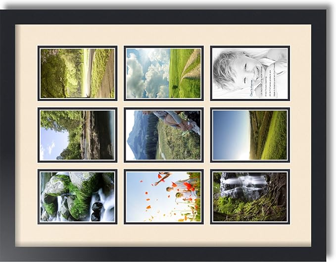 Art to Frames Double-Multimat-1047-825/89-FRBW26079 Collage Photo Frame Double Mat with 9-4x6 Openings and Satin Black Frame