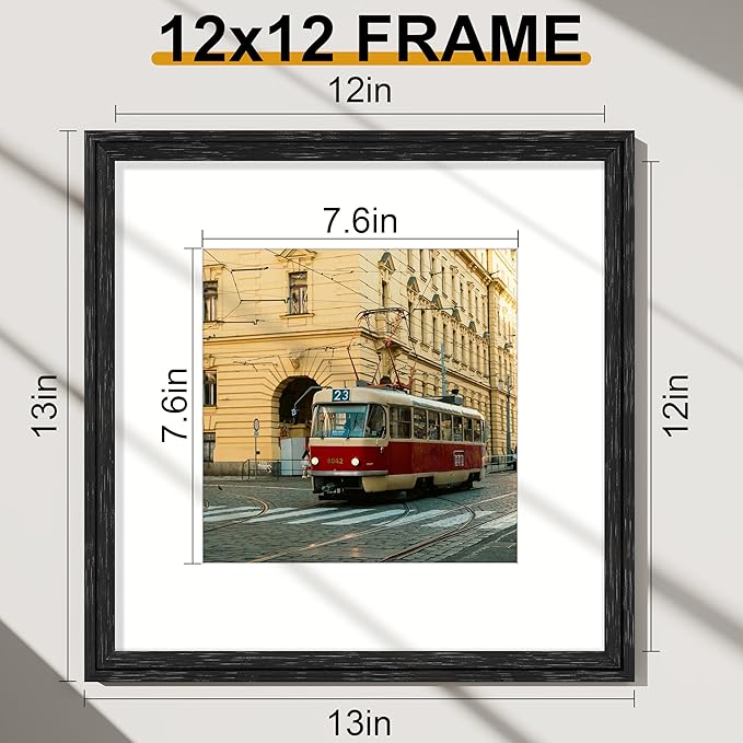 Vittanly 12x12 Picture Frames Set of 2, Ornate Vintage Photo Frame for Wall or Tabletop, Display 8x8 Pictures with Mat or 12x12 without Mat, Distressed Black