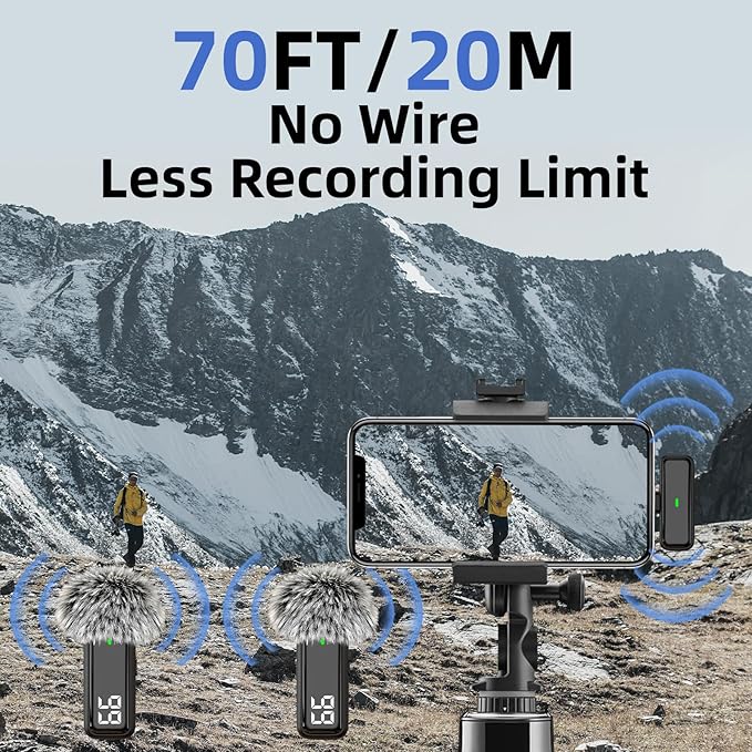 2 in 1 Wireless Lavalier Microphone for iPhone Android Phone, Noise Canceling USB C Microphone with Charging Case for Video Recording Vlogging Tiktok YouTube