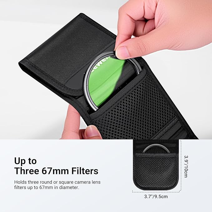 NEEWER 67mm Filter Case, Trifold Foldable Splash Resistant Protective Carry Pouch Storage Bag Accessories, Holds Up to Three 67mm Round Camera Lens Filters, PB14