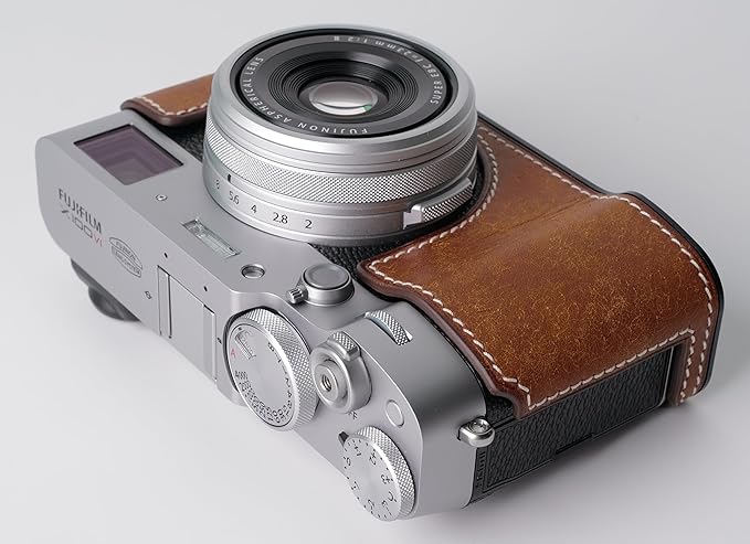 Genuine Leather Camera Half Case for Fujifilm X100VI - Top Layer Cowhide Body + Metal Base Plate - Hand Shank Free Design (Palm Yellow)