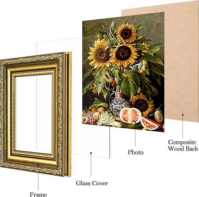 eletecpro 3x4 Picture Frames Set of 4, Rustic Gold Frames with Glass Cover, Ornate Vintage Photo Frame Displays 3x4 Photo for Tabletop, Gold