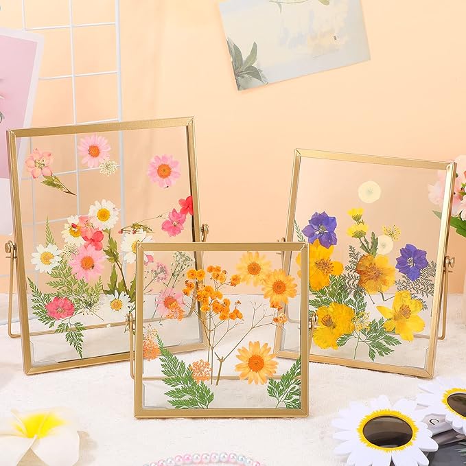 Amyhill Set of 6 Metal Picture Frames Vintage Minimal Ornate Floating Frames 4, 6, 7 Inches Photo Antique Easel Stand Vertical Glass Holder for Pictures Photos Desk Tabletop Display(Gold)