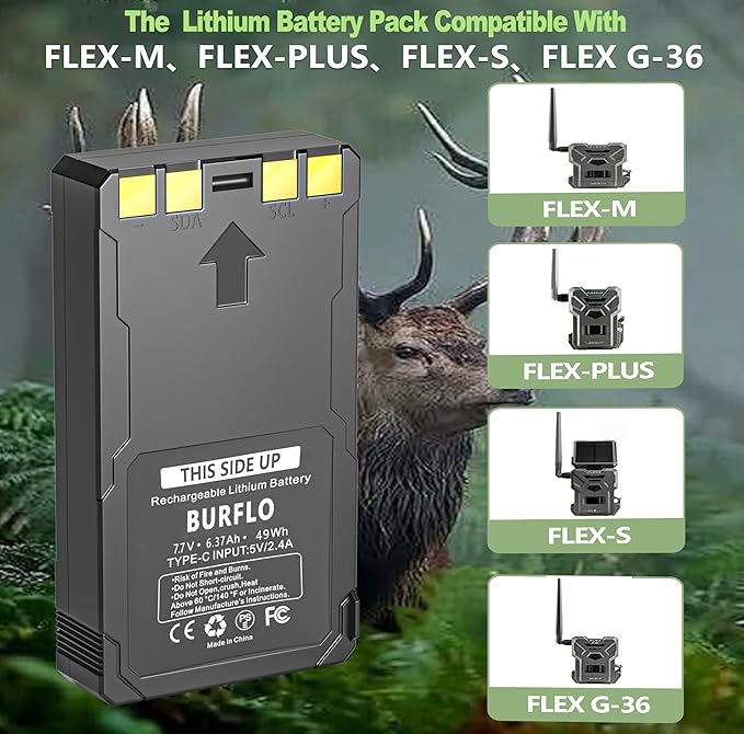 Upgrade 6370mAh Rechargeable Battery for Flex-M Flex G-36 Flex-S Flex-Plus Flex Series Cellular Trail Hunting Camera,Upgraded 6370mAh Replacement for LIT-22PRO Hunting Camera Batteries,1 Type-C Cable