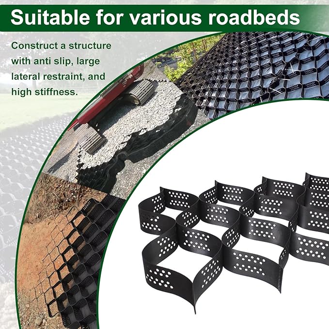 2 Inch Depth Gravel Ground Base Grid Stabilizer Mud Slope Control Driveway HDPE Material Expandable Folding Permeable Paver Honeycomb Grid for Paths,Sidewalks,ParkingLots,Gardens,Yards (3.3 X 16.5 FT)