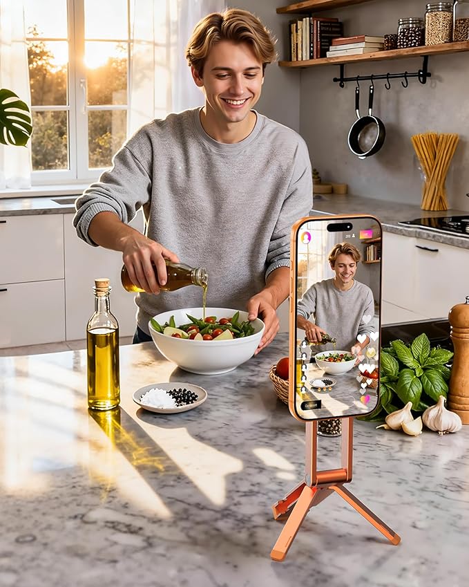 LULULOOK Rugged Magnetic Phone Tripod Stand for iPhone/Pixel 10 - Portable Strong Magnetic Phone Holder for Magsafe - Tripod Mount for iPhone 13/14/15/16/17 Pro Max & Air (Orange)