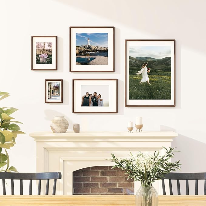 Dreamland 18x24 Frame Matted to 16x20 Solid Walnut Wood Picture Frames Handcrafted Rounded Corner with HD Tempered Glass Tabletop or Wall Mount Display, 1 Pack