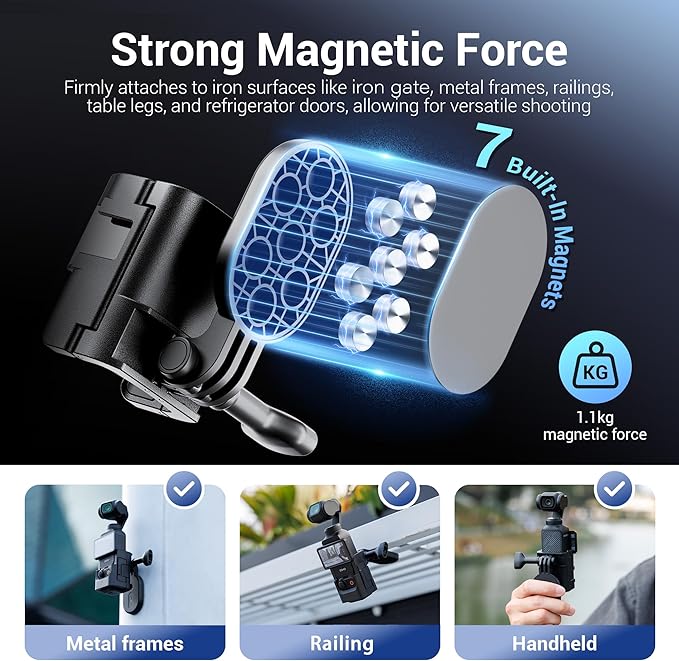 JJC Pocket 3 Magnetic Mount Stand Compatible with DJI Osmo Pocket 3 & Xtra Muse Accessories, Protective Cage with Cold Shoe & Detachable Magnetic Stand, Magnet Suction Case Expansion Adapter Holder