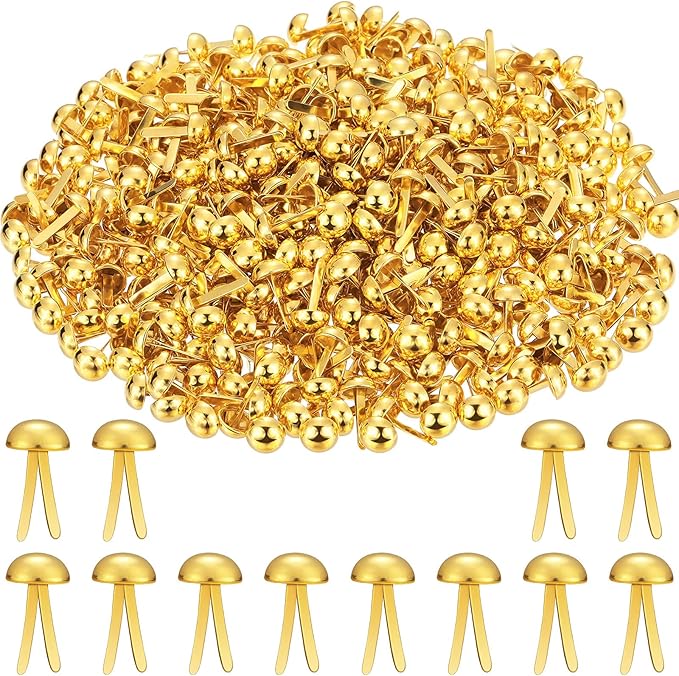 Hotop 500 Pcs Brads for Paper Crafts Metal Round Brass Paper Fasteners for Craft Art Crafting School DIY Supplies(0.24 x 0.47 Inch,Golden)