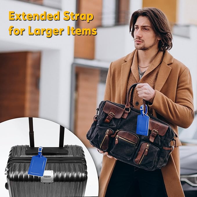 Travelambo Luggage Tags for Suitcases Faux Leather Privacy Protection 2 Pack Bag Tags Travel Accessories Essential, Fresh Blue