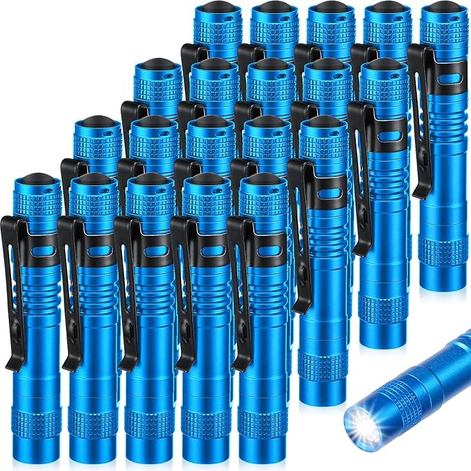 Hortsun 20 Pcs Mini Pen Light Flashlights Christmas Gifts for Men Pocket Flashlights Pen with Clip Small LED Handheld Slim Torches Without Battery(3.54 Inch,Blue)