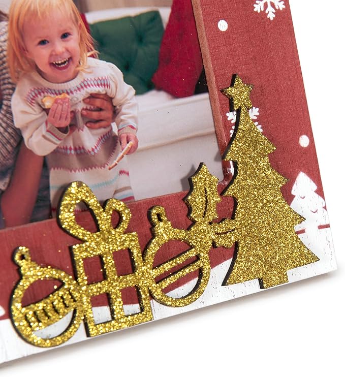 kennethan Christmas Red&Green Frame 4x6 Picture Frame with Gold Christmas Tree Decoration 2 Pack Wooden Frame with Glass can Display 4x6 Picture on the Table