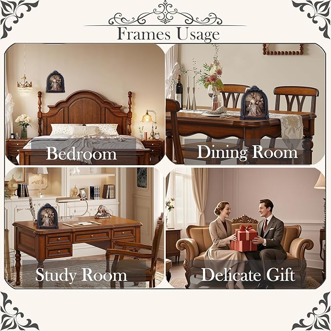 Vintage Picture Frames 8x10 Ornate Black Antique Picture Frames for Wall and Tabletop Vintage Photo Frame Victorian Home Decor Gallery Wall Decor in Arch Shape
