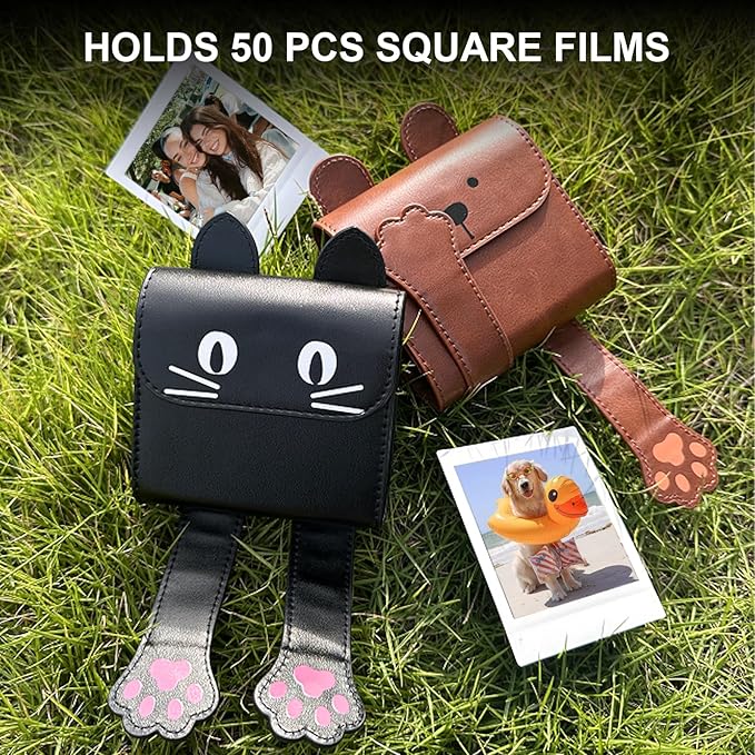 WOGOZAN Square Album for Fujifilm Instax Square/SQ1/SQ40/SQ6/SQ10/SQ20/SP-3 Instant Camera 2.9x3.4 Inch Films for Instax Square Film, SQ Photo Pouch Bag with PU Leather Material (Brown Bear)