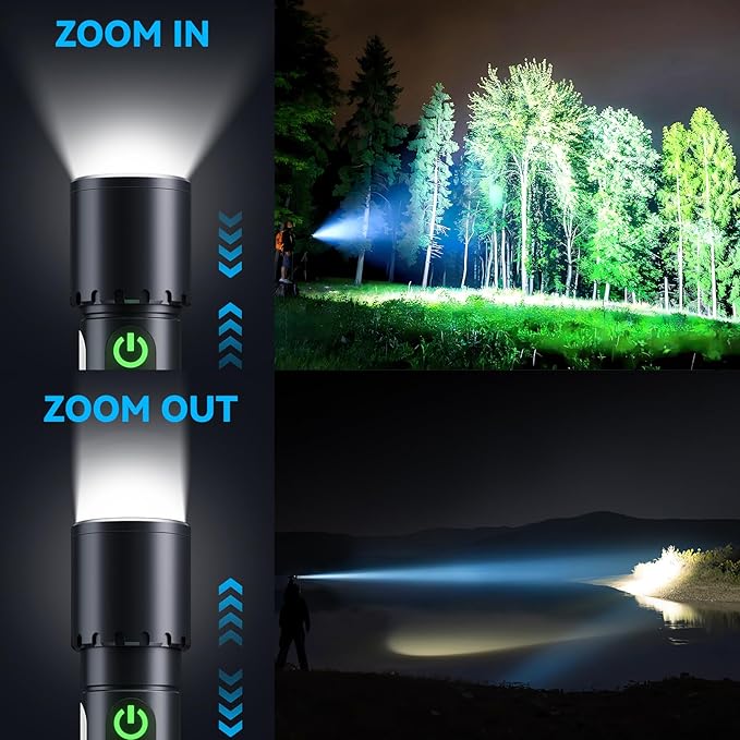 Magnetic Flashlight Rechargeable,5000mAh Flashlights High Lumens with 9 Modes,Waterproof, Adjustable,Powerful Flash Light,Emergency Multi-Flashlights for Home,Car,Hiking,Camping (1, Black)