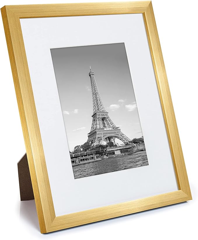 upsimples 8.5x11 Picture Frame Set of 10, Display Pictures 6x8 with Mat or 8.5x11 Without, Multi Photo Frames Collage for Wall or Tabletop Display, Gold