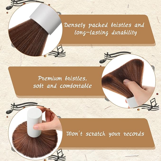 3 Pcs Vinyl Record Cleaning Brush Wooden Anti Static Dust Record Vinyl Cleaner Kit Player Accessories Gift for Music Lovers(Light Grey)