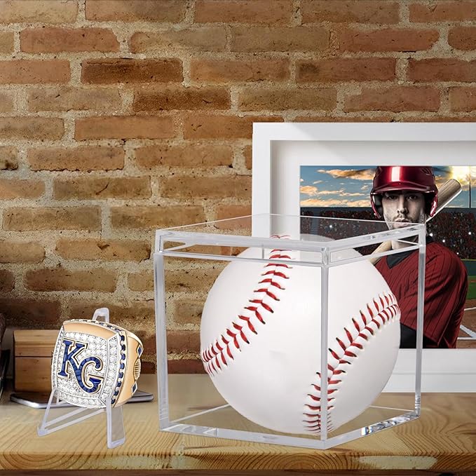 3 Pack Championship Ring Display Case Clear Acrylic Display Case Mini Football Baseball Softball Ring Holder Display Box Single Stand 1 Slot Ring Hole Storage Box Gift for Sports Fans, 2.16 Inch