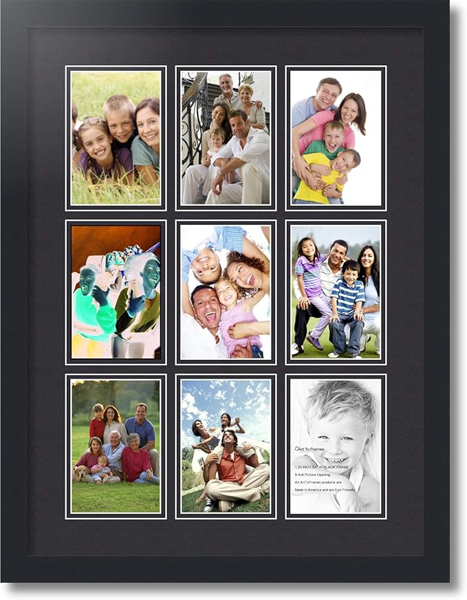 Art to Frames Double-Multimat-1047-89/89-FRBW26079 Collage Photo Frame Double Mat with 9-4x6 Openings and Satin Black Frame