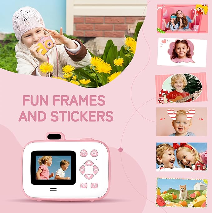 Instant Camera for Kids with Print Paper, 1080P HD Kids Camera Instant Print with 32GB SD Card, Girls Toys for Ages 5-7, Birthday Gifts for 5 6 7 8 9 Year Old Girls