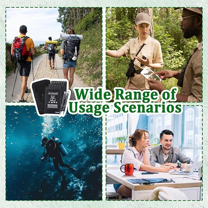 6 Pcs Waterproof Notebook Set, Write in The Rain Notebook, All Weather Notebook, Police Notepad, Field Notes Notebooks, 3 × 5" Pocket Notebook with Pen and Cover for Outdoor Activities Recording Black