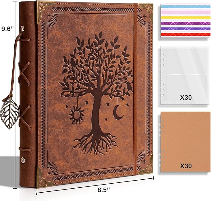 Vintage Photo Album 4x6 Leather Scrapbook Album with Writing Space 120 Photos & 30 Sheets DIY Paper Memory Albums Book for Anniversary Travel Vacation Family Tree, Brown