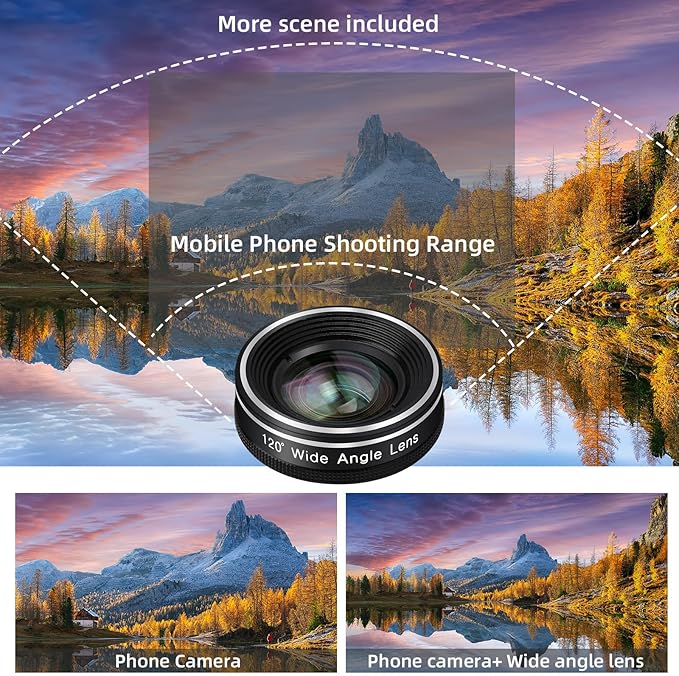 Phone Camera Lens, Godefa 3 in 1 Phone Lens kit-205° Fisheye Lens + Macro Lens + 120° Wide Angle Lens,Clip on Cell Phone Camera Lens Kits Compatible with iPhone,Most Smartphones