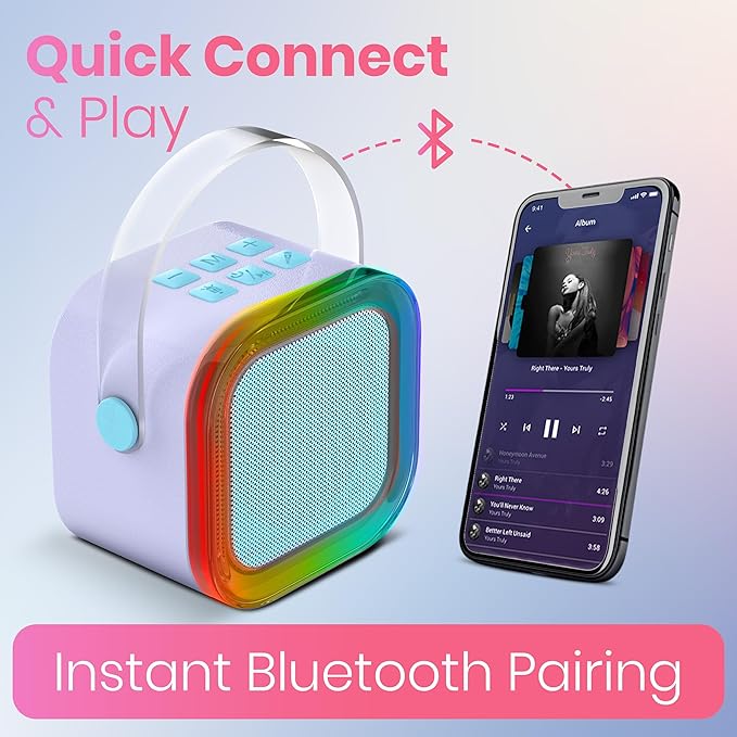 Mini Karaoke Machine for Kids Adults Teen with 2 Wireless Microphones, Gifts for Girl, Toys for Girls 6-8, Small Portable Bluetooth Speaker, Microphone, Car Singing Mic, Kareoke, Toddler Gift
