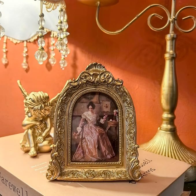 Vintage Picture Frames 2.5x3.5 Ornate Bronze Antique Picture Frames for Wall and Tabletop Vintage Photo Frame Victorian Home Decor Gallery Wall Decor in Arch Shape