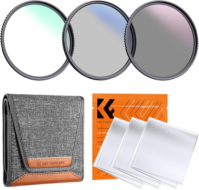 K&F Concept 58mm UV/CPL/ND Lens Filter Kit (3 Pieces)-18 Multi-Layer Coatings, UV Filter + Polarizer Filter + Neutral Density Filter (ND4) + Cleaning Cloth+ Filter Pouch for Camera Lens (K-Series)