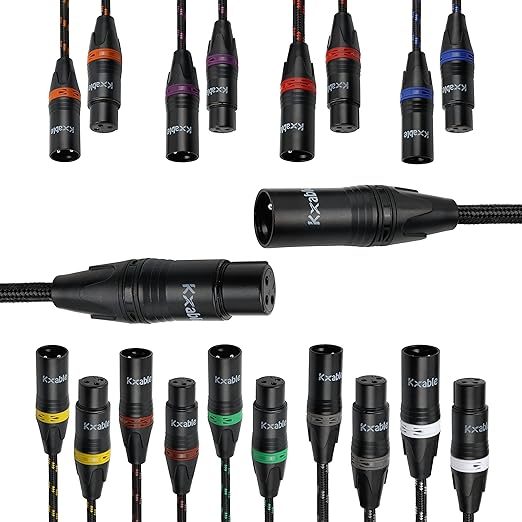 XLR Microphone Cable 10 Feet (10 Pack, Multi Colored), 3 Pin Shielded Balanced Male to Female Mic Patch Cord, Nylon Braided, Zinc Alloy Shells, OFC, for Amplifier, Speaker, Mixer with 10 Cable Ties