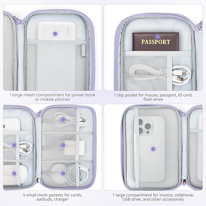 Skycase Tech Pouch - Lightweight Electronics Organizer Travel Case, Double Layers Cable Organizer, All-in-One Storage Bag for Charger, Cord, Phone, Flash Drive, Accessories