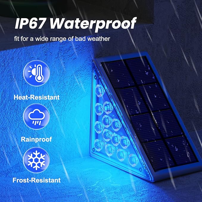 NIORSUN Solar Step Lights,8 Pack Blue LED Outdoor Step Lights, Stair Lights Outdoor for Patio, Fence, Yard, Walkway, Solar Powered Auto On/Off, IP67 Waterproof, Easy Install