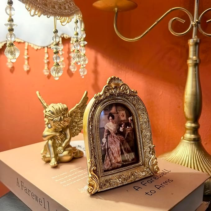 Vintage Picture Frames 2.5x3.5 Ornate Bronze Antique Picture Frames for Wall and Tabletop Vintage Photo Frame Victorian Home Decor Gallery Wall Decor in Arch Shape