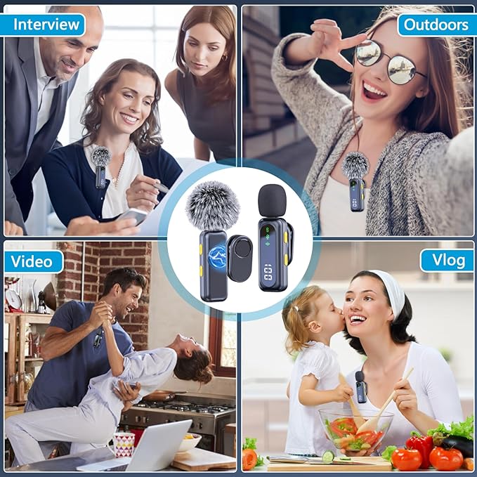 RICCHI Wireless Lavalier Microphone for iPhone iPad and Android Phone, 2pcs Mini Microphone with Noise Reduction Lapel Mic for Video Recording Interview Podcast YouTube TikTok